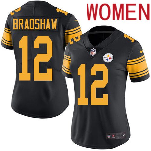 Women Pittsburgh Steelers #12 Terry Bradshaw Nike Black Vapor Limited Rush NFL Jersey